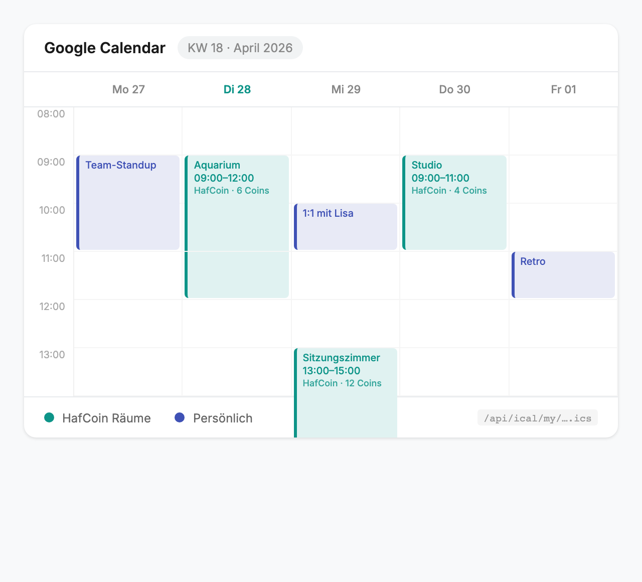 Google Calendar mit HafCoin Feed